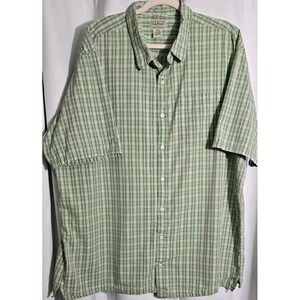 LL Bean Shirt Mens XXL TALL GREEN  Plaid‎ Button Up Seersucker Pockets Outdoors